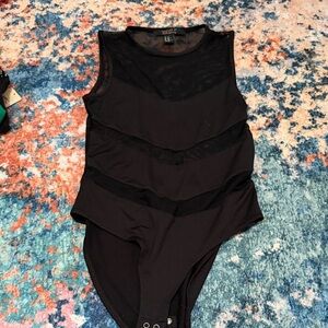 Forever 21 Black Sleeveless Mesh-Stripe Bodysuit